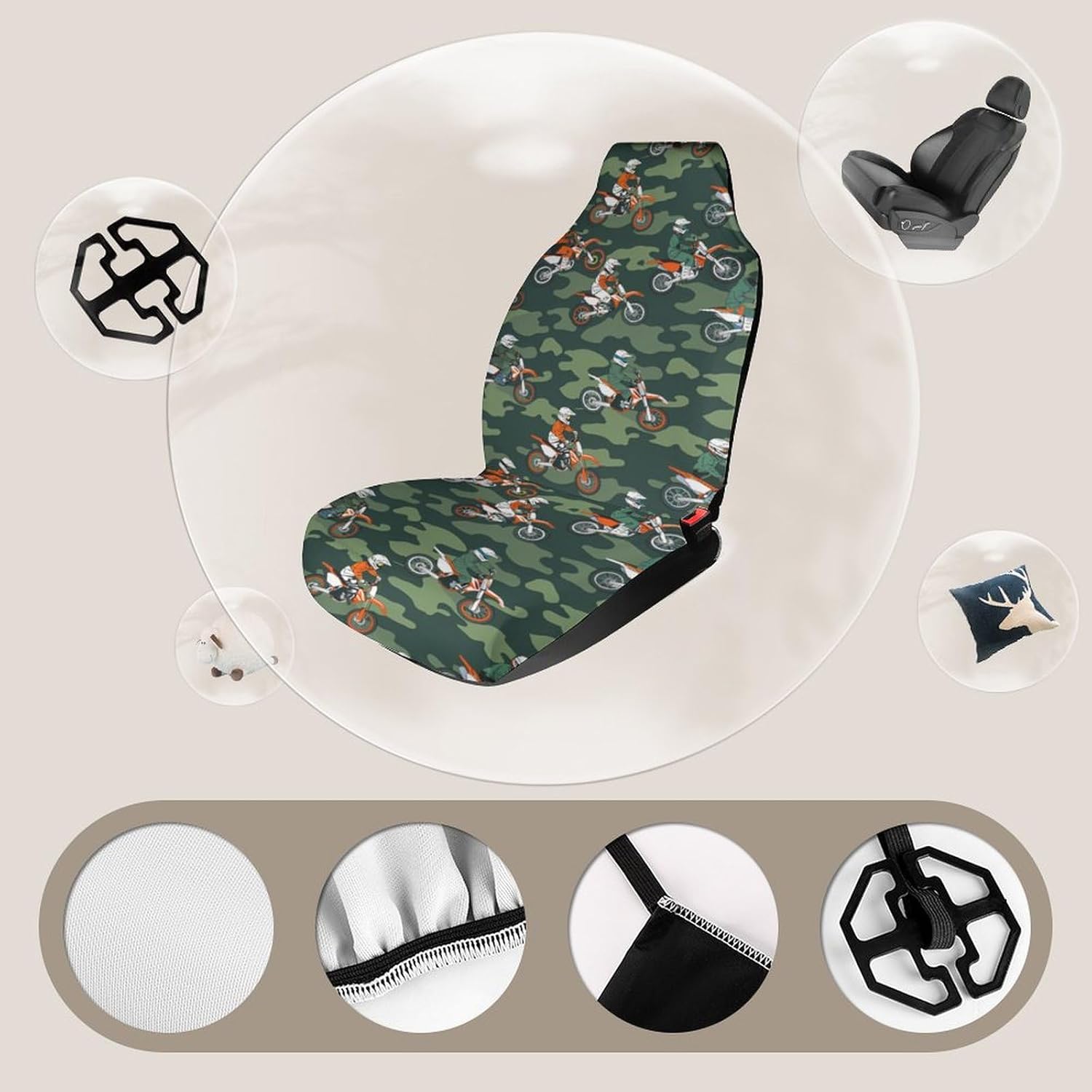 Motocross Dirt Bike Racing Camouflage Camouflage Car Seat Covers Automotive Seat Covers Car Seat Protector Auto Front Seats Protector for Most Cars 2PCS