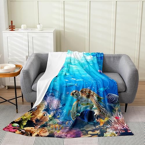Erosebridal Manta de tortuga marina para todas las estaciones, manta de vellón de tiburón, tamaño individual de 60 x 80 pulgadas, manta mullida de