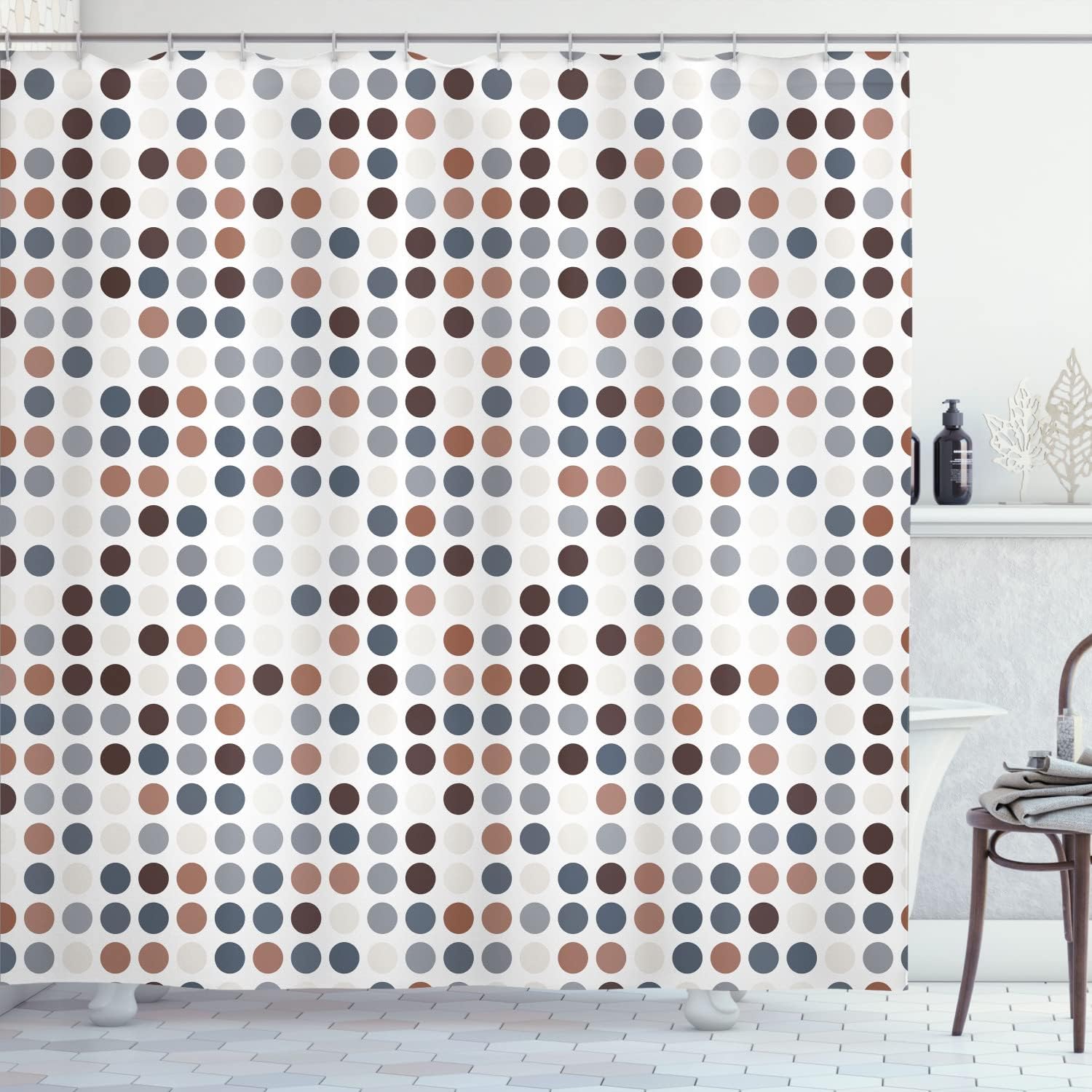 Ambesonne Geometric Shower Curtain, Circles Pattern Old Fashioned Monochromic Oval Round Shapes Polka Dots Art, Cloth Fabric Bathroom Decor Set with Hooks, 69" W x 70" L, Brown Umber