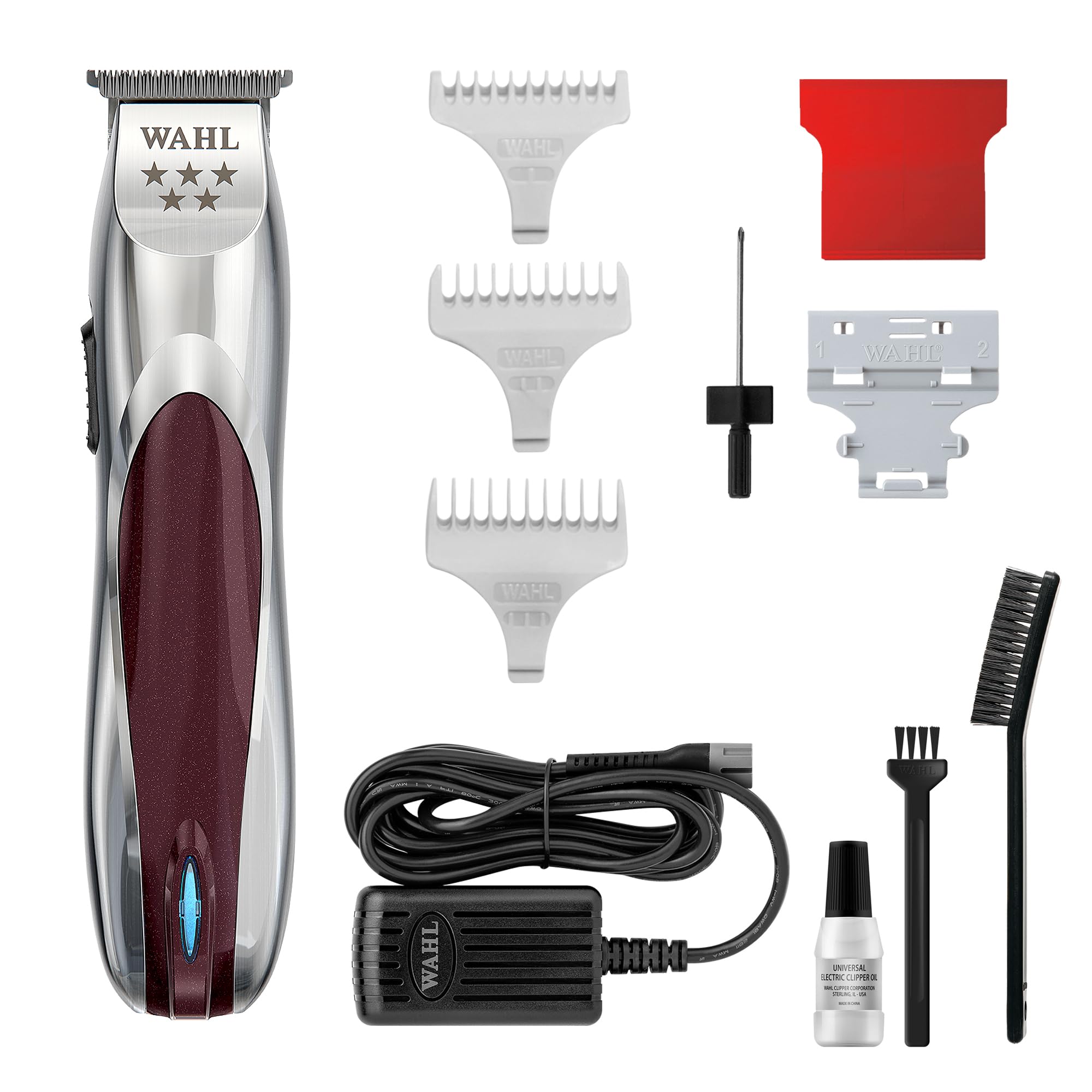 WAHL A.LIGN Li-Ion Professional Trimmer, Cord/Cordless, Extra-Wide T-Blade Zero-Gap, Excellent for Lining & Artwork, 0.4mm Length, LED Indicator, 3Hr Runtime, 2Yr Warranty, 3024194, Maroon and Silver