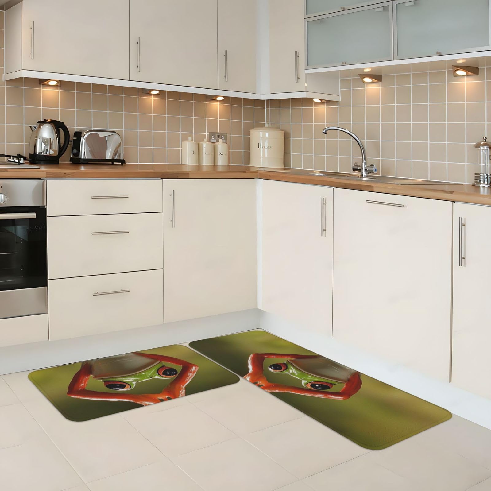 Alfombra cocina antifatiga ranas yoga | Acolchada para escritorio de pie