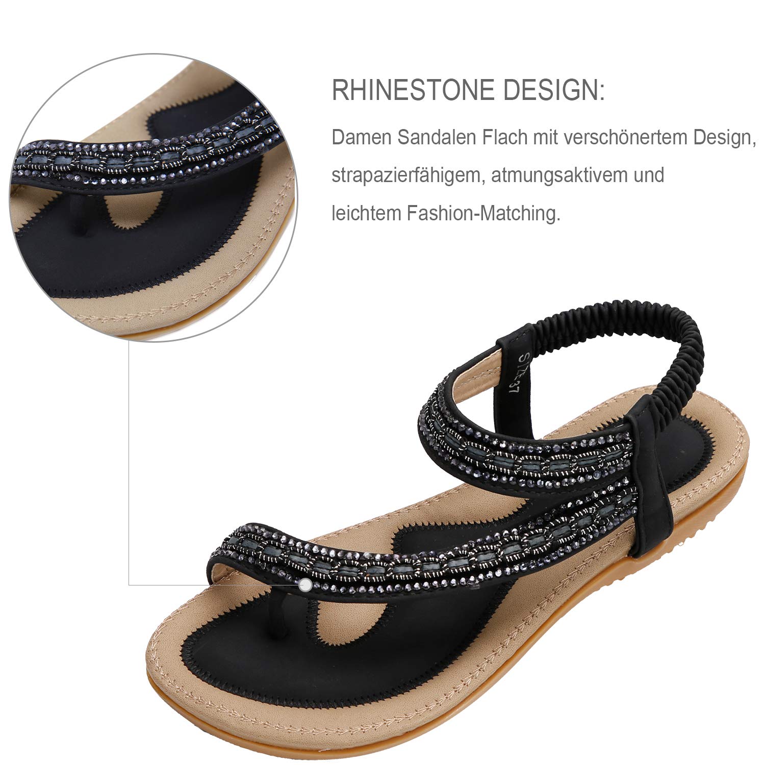 ZOEREA Sandali Piatti da Donna da Estate Strass Fiore Bohemia Flip Flop Spiaggia Estivi Scarpe Casual Open Toe Tacco Piatto