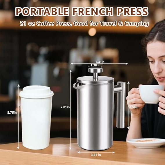 French Press 24 oz, Premium Stainless Steel French Press Coffee Maker 2 cup