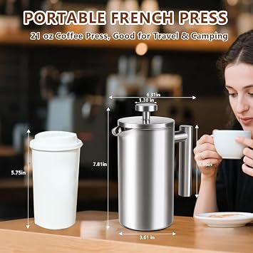 French Press 24 oz, Premium Stainless Steel French Press Coffee Maker 2 cup