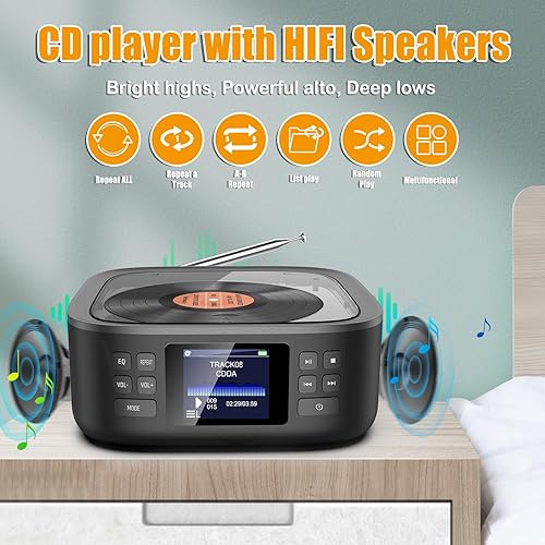 Miniatura 3 de Reproductor de CD portátil Bluetooth, reproductor de CD de escritorio con Bluetooth música Boombox reproductores de CD portátiles para el hogar,