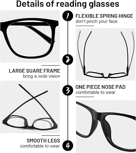 Miniatura 4 de AEZUNI Gafas de lectura extragrandes de 1.75 pulgadas cuadradas de gran tamaño para hombres lectores 1.00 1.25 1.50 1.75 2.00 2.25 2.50 2.75 3.00