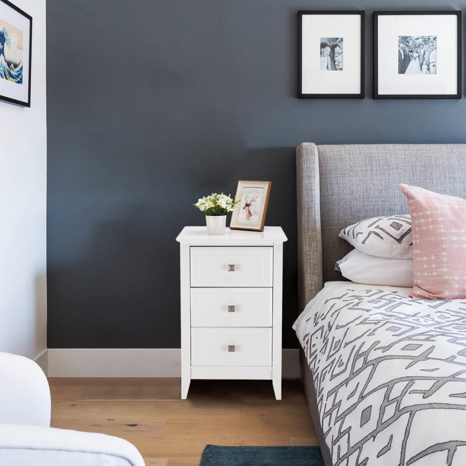 Bonnlo Upgraded White Night Stands for Bedrooms Set of 2, Modern Nightstand with 3 Drawers, Wooden Bed Side Table for Small Spaces, College Dorm, Kids’ Room, Living Room, 16W x 16D x 24H