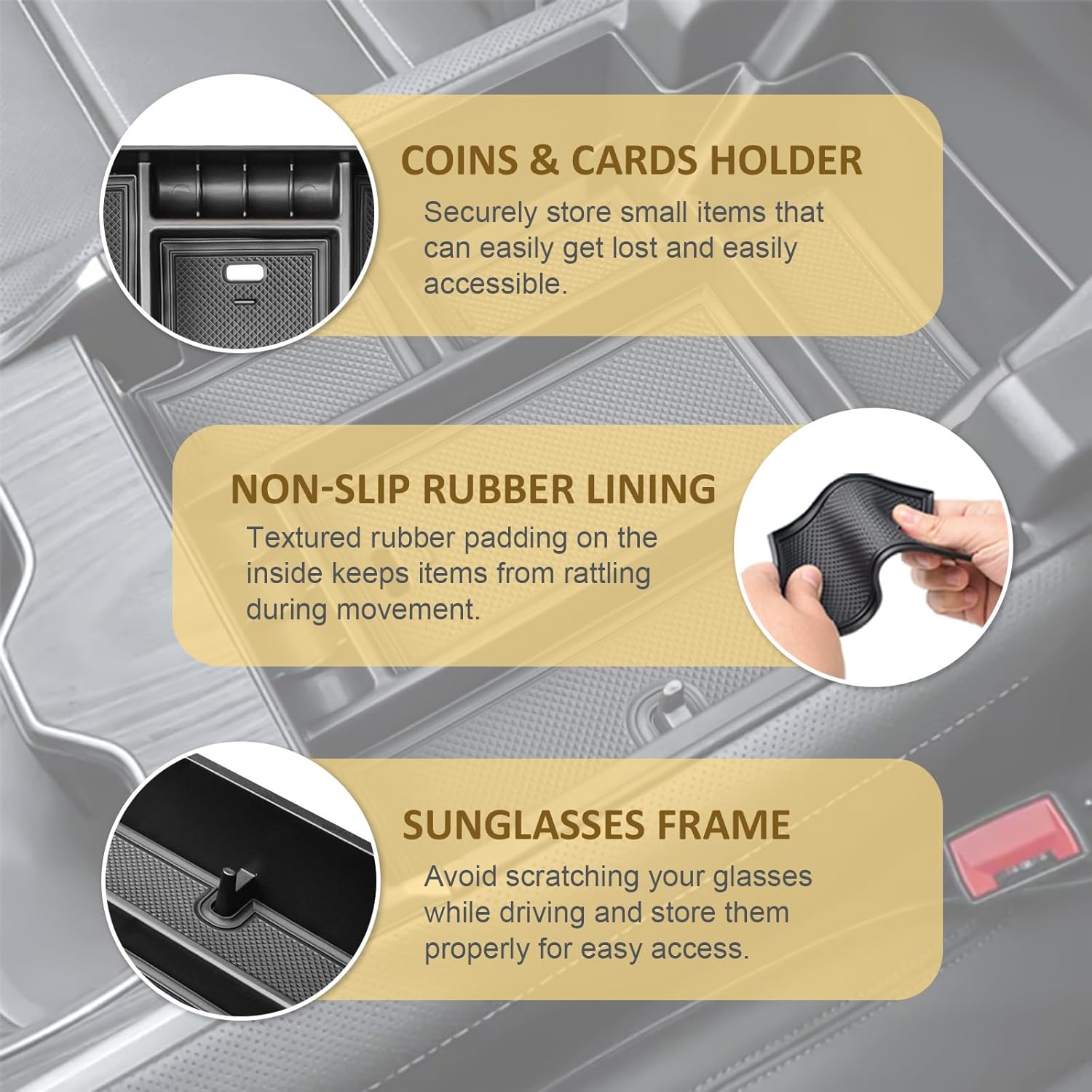 Center Console Organizer Compatible with 2024 2025 2026 Chevy Silverado EV WT/RST/LT & GMC Sierra EV Accessories - Custom Fit Armrest Insert Tray with Dual-Layer Storage Sunglasses Coin Holder