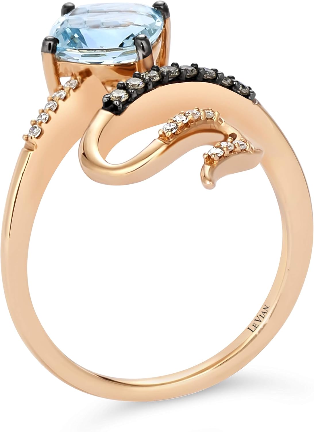 1/10 Carat Diamond and 1 1/5 Carat Cushion Cut Blue Aquamarine Snake Ring for Women in 14k Rose Gold (Fancy Brown/G-H, VS2-SI1, cttw) Promise Anniversary Ring Size 5 to 10.5 by LeVian - Image 2