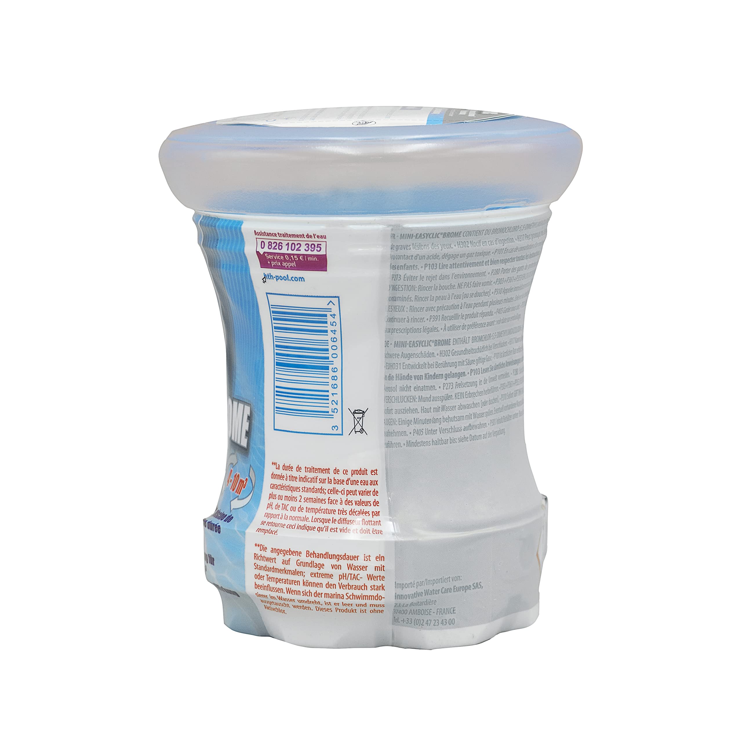 HTH Mini EASYCLIC Brome - Diffuseur Flottant 4-10m3-0,35kg | Brome Lent - Désinfection Régulière Longue Durée - Dissolution Lente + 10 Tests HPS OFFERTS 6 en 1