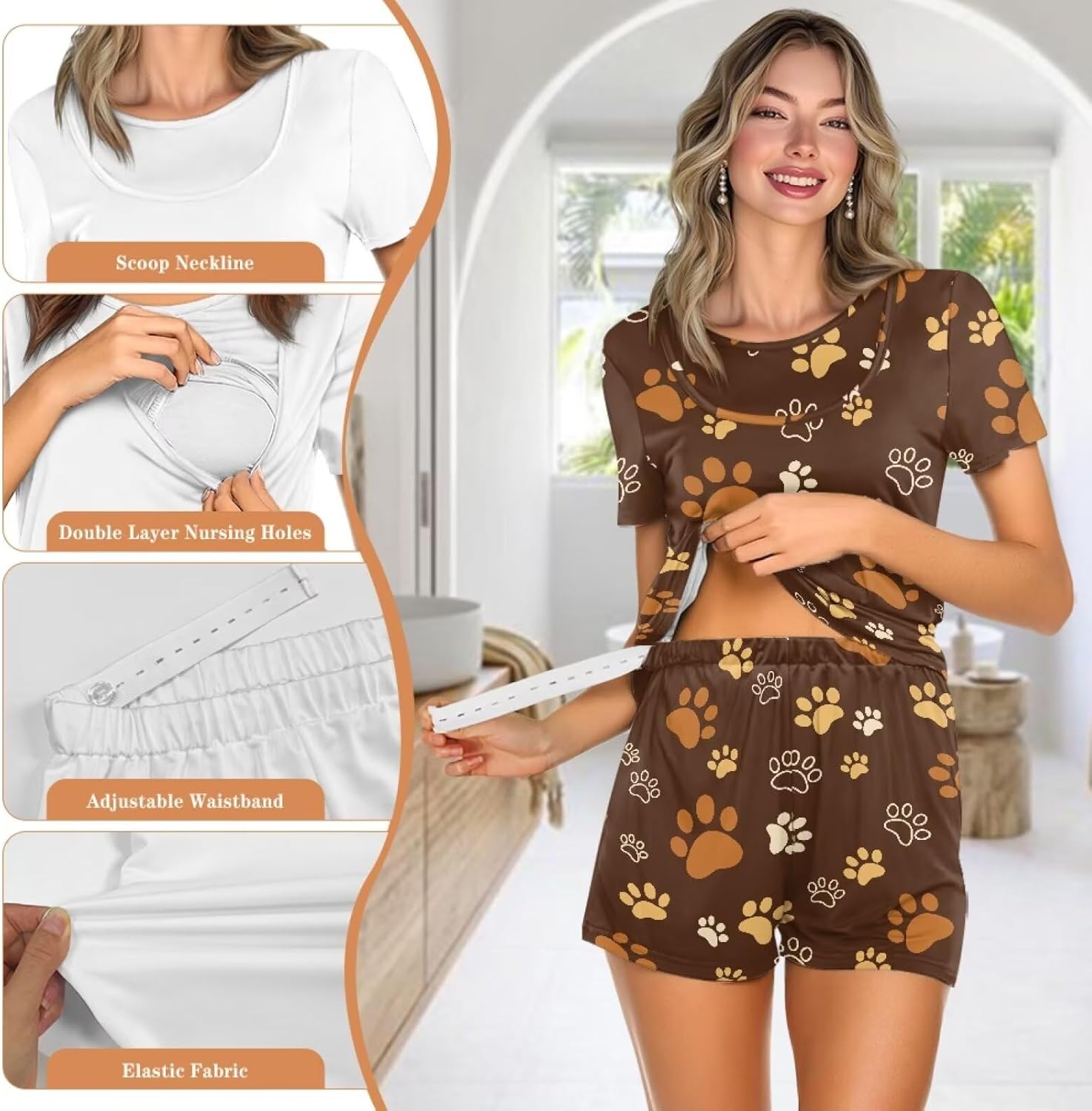 Women 2 Piece Maternity Nursing Pajamas Sets, Pregnancy PJS with Double Layer for Home S-2XL