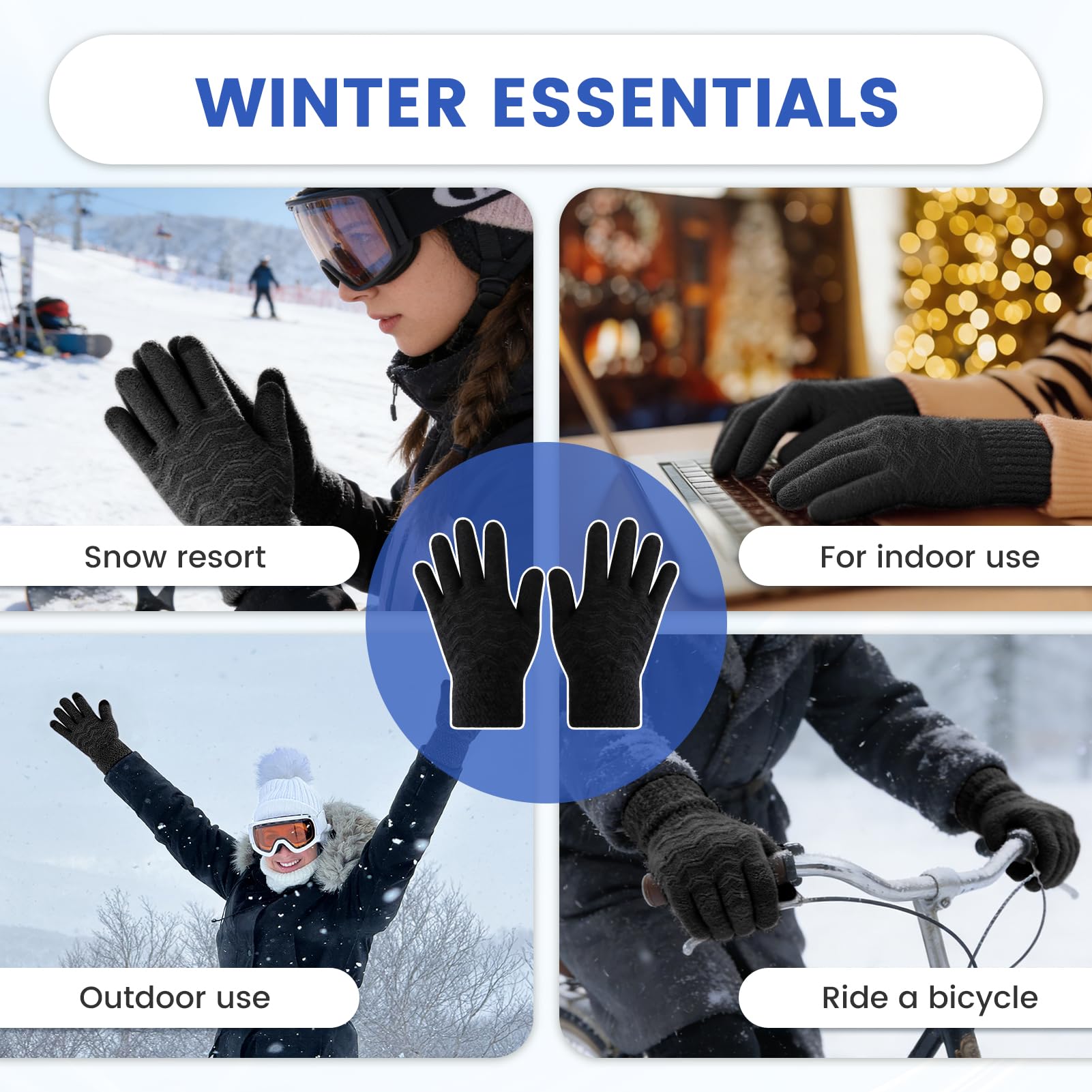 Gants Chauffants USB Antidérapants, 3 Températures Réglables, Gant Chauffant Tactile Pouce/Index, Chauffe Dos de Main & 5 Doigts, Câble 1,5 m 5V Lavables Homme Femme pour Cyclisme, Ski, Extérieur