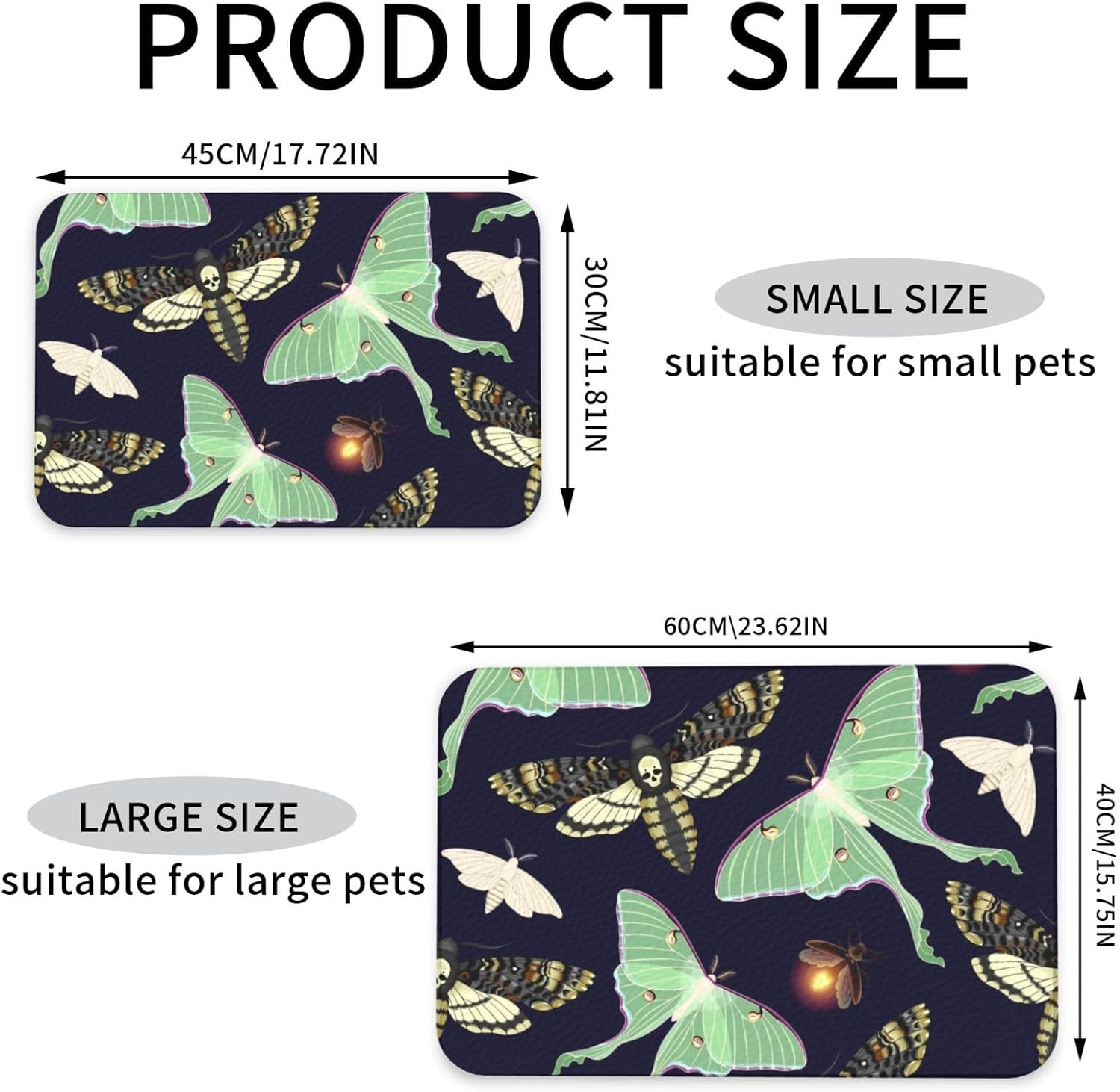 Vintage Butterfly Light Moon Leather Absorbent Pet Feeding Mat Non-Slip for Dogs Cats 40x60cm