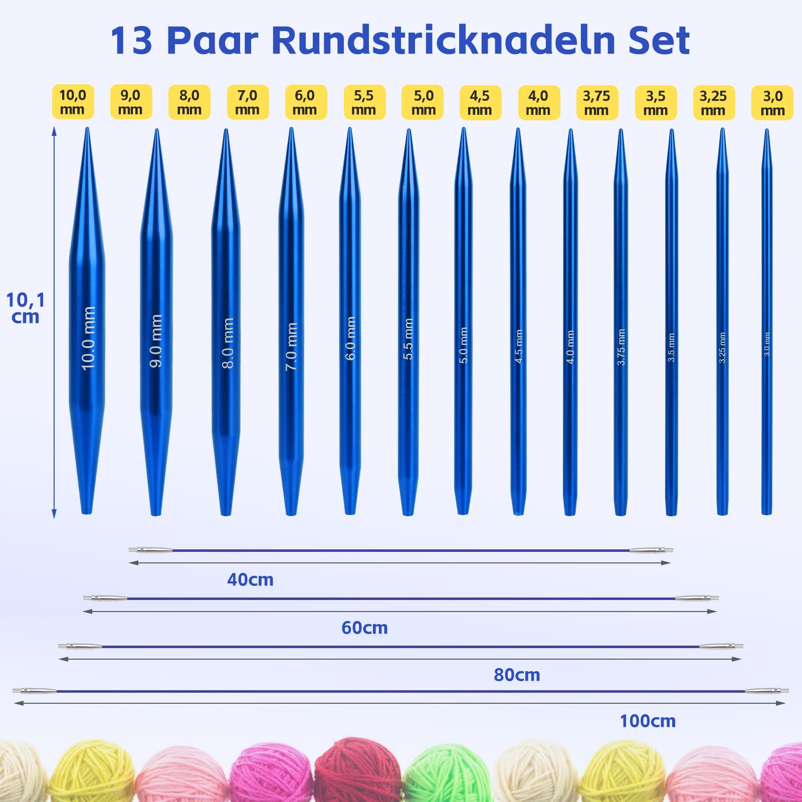 Coopay Juego de Agujas Circulares Intercambiables para Tejer Punto y Lana, 3,0-10 mm, Regalos para Tejedoras, Agujas con Bolsa de Almacenamiento, 13 Pares Aguja Circulare Intercambiables - Azul