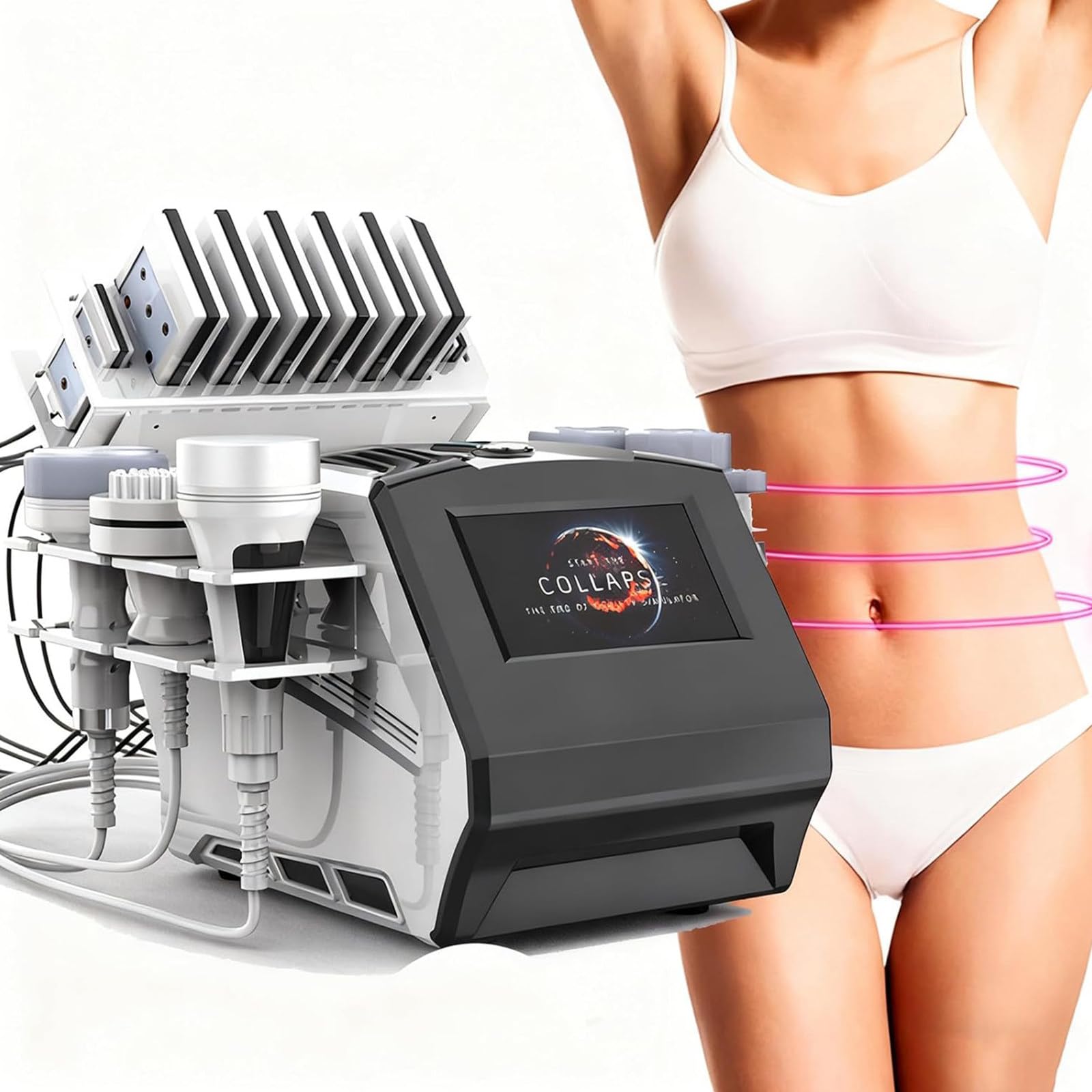 Appareil remodelage corporel 7 en 1,Appareil beauté à cavitation 80k avec écran LCD 7",élimination Cellulite et Combustion Graisses,Soin Anti-Rides et Anti-âge pour Visage et Corps
