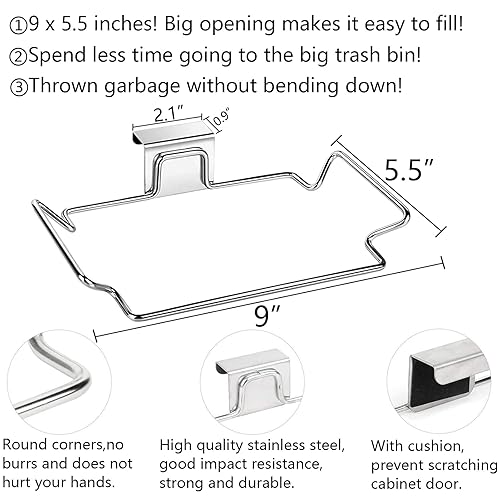 Miniatura 10 de OYSIR Soporte grande de acero inoxidable para bolsas de basura para armarios de cocina, puertas y armarios, color negro