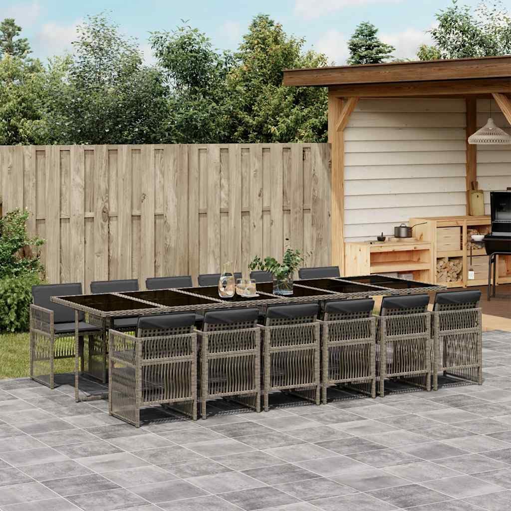 Set Polyrattan 13 Pezzi con Cuscini Grigio