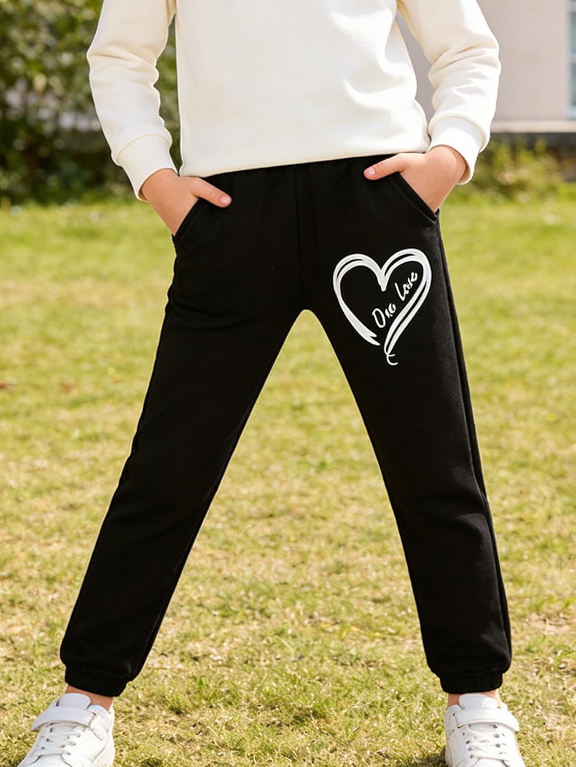 Girls' 3 Pcs Letter Graphic Print Sweatpants Kids Athletic Joggers Pants with Pockets 4-14 Years