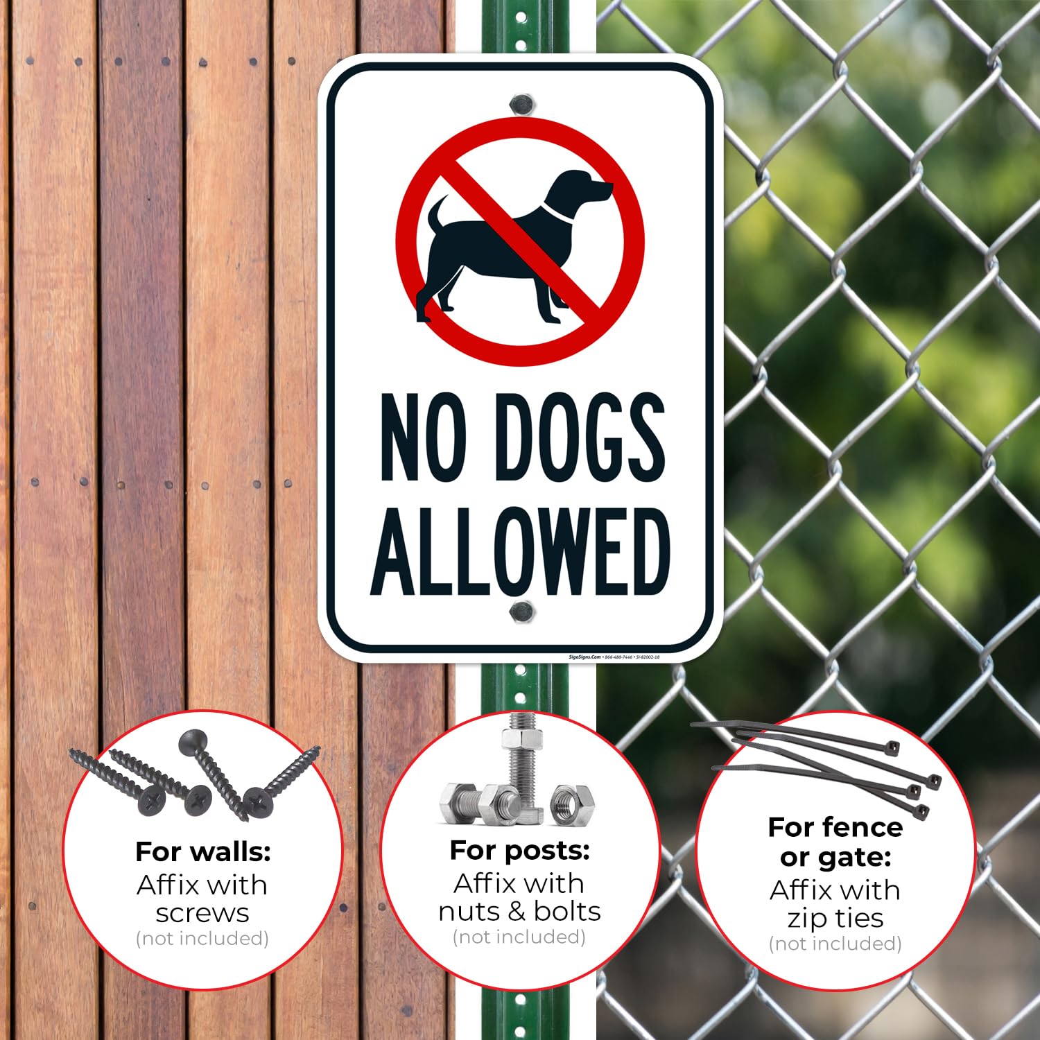 No Dogs Allowed Sign, Large 12x18 Rust Free .63 Aluminum, Weather/Fade Resistant, Easy Mounting, Indoor/Outdoor Use, Made in USA