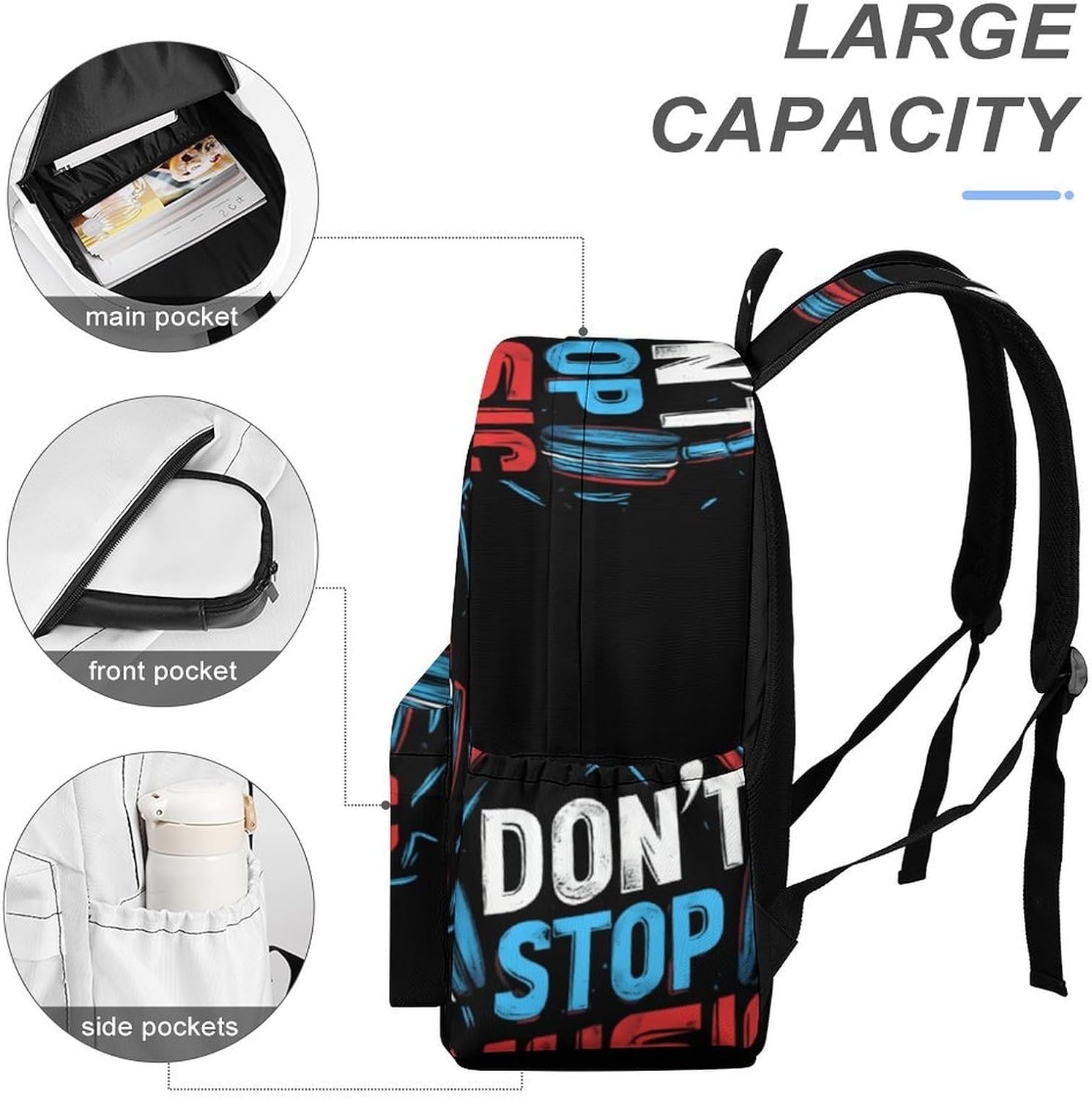 Don't Stop Music Casual Backpack Daypack 16.5 Inch Fashion Double Shoulder Bag for Women