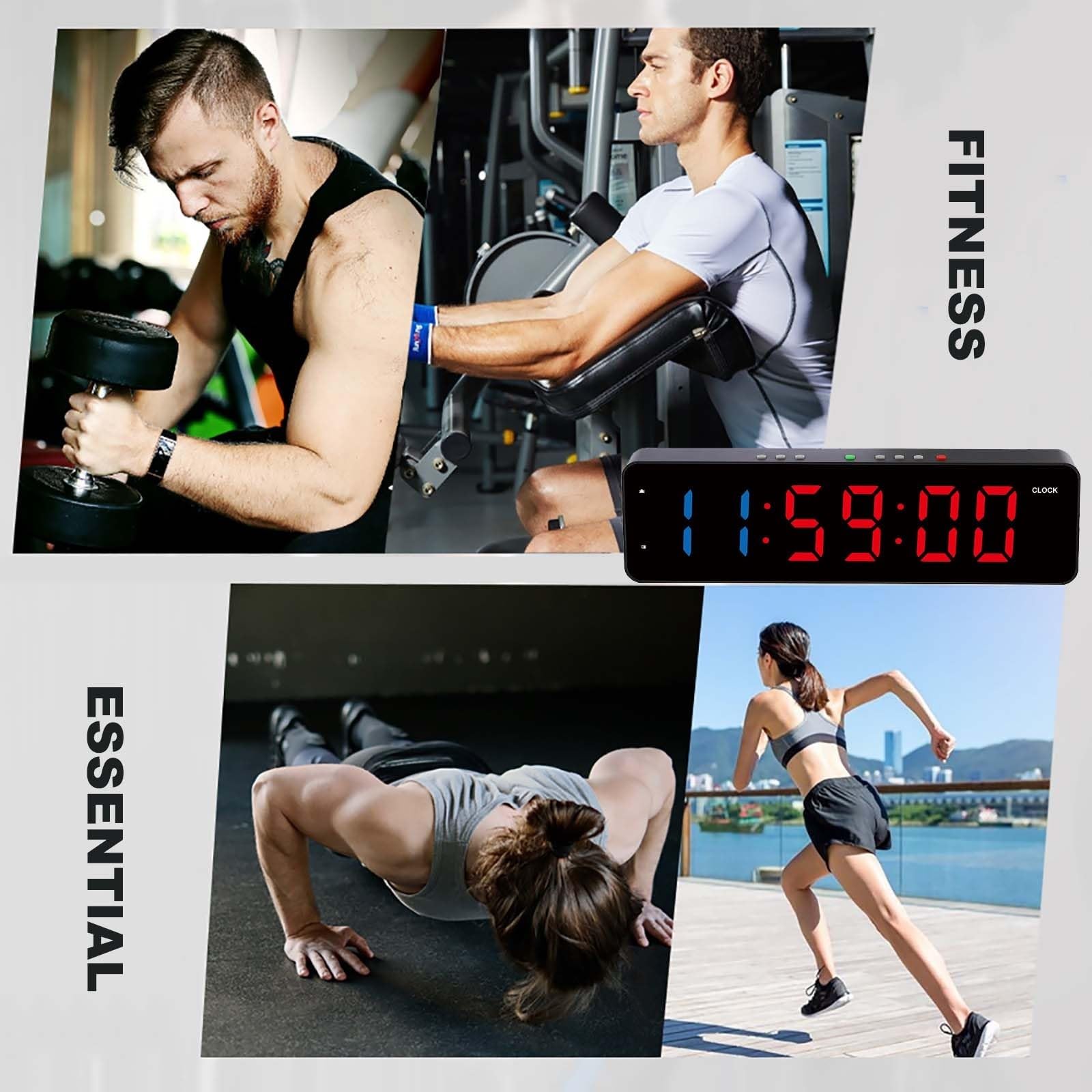Timer fitness LED HIIT, trening interwałowy z pilotem - zegar odliczający/w górę 12,6 "x 3,5", 7 zaprogramowanych grup ćwiczeń, idealny do ćwiczeń na siłowni w domu w podróży na świeżym powietrzu(Plug
