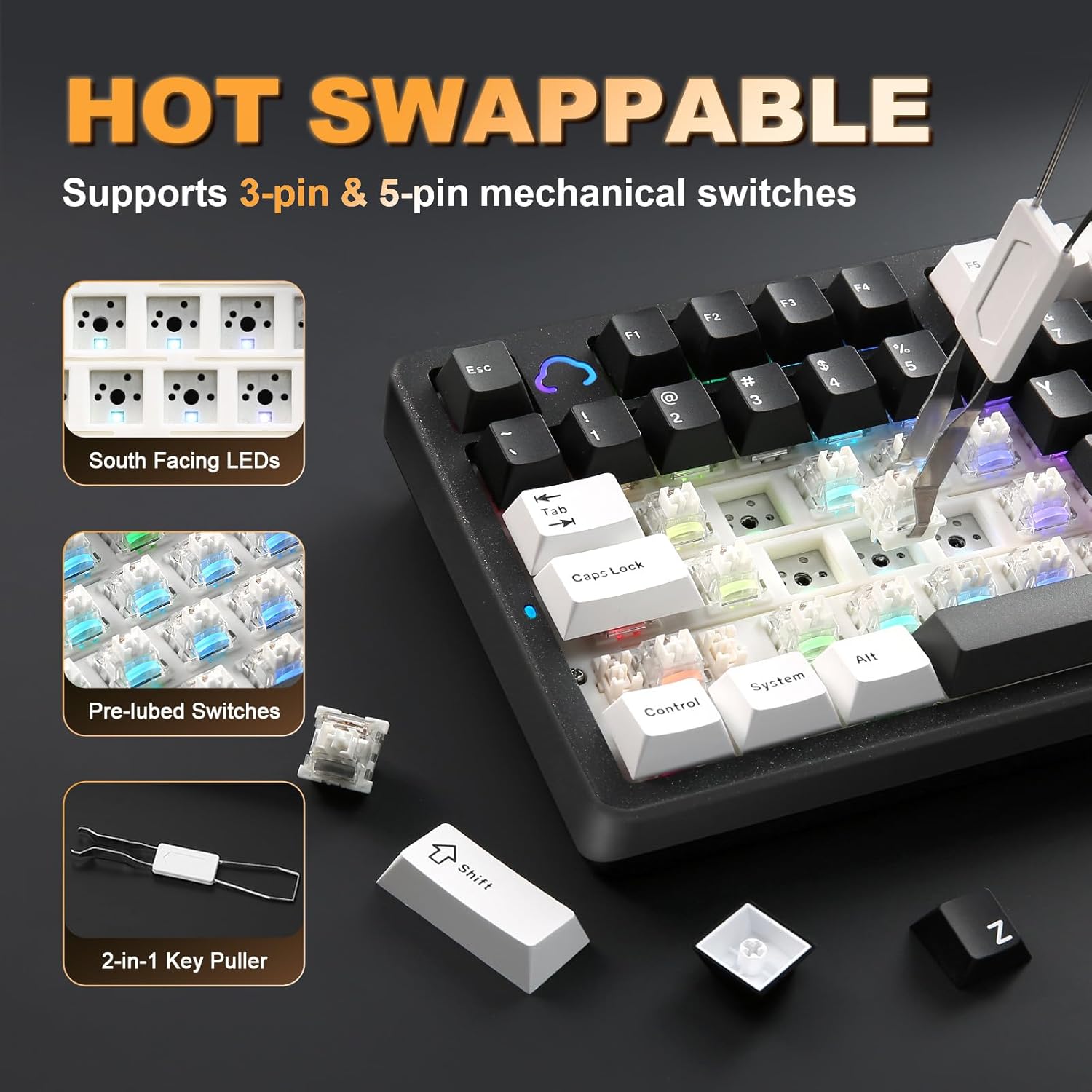 YUNZII AL98 QMK/VIA Wireless Mechanical Gaming Keyboard,Full Aluminum,BT/2.4G/USB-C, Pre-Lubed Hot Swappable Gasket Mount 1800 Layout,RGB Backlit for Win/Mac (Black, Milk Switch) - Image 6