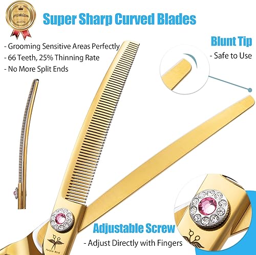 Miniatura 2 de PURPLEBIRD Tijeras curvadas hacia abajo de 7 pulgadas para peluquería para perros, tijeras texturizadoras de adelgazamiento, seguridad profesional,