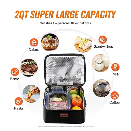 Miniatura 3 de VEVOR Horno portátil 3 en 1, calentador de alimentos portátil de 12 V24 V110-120 V, 80 W (máximo 100 W), mini microondas personal portátil, lonchera