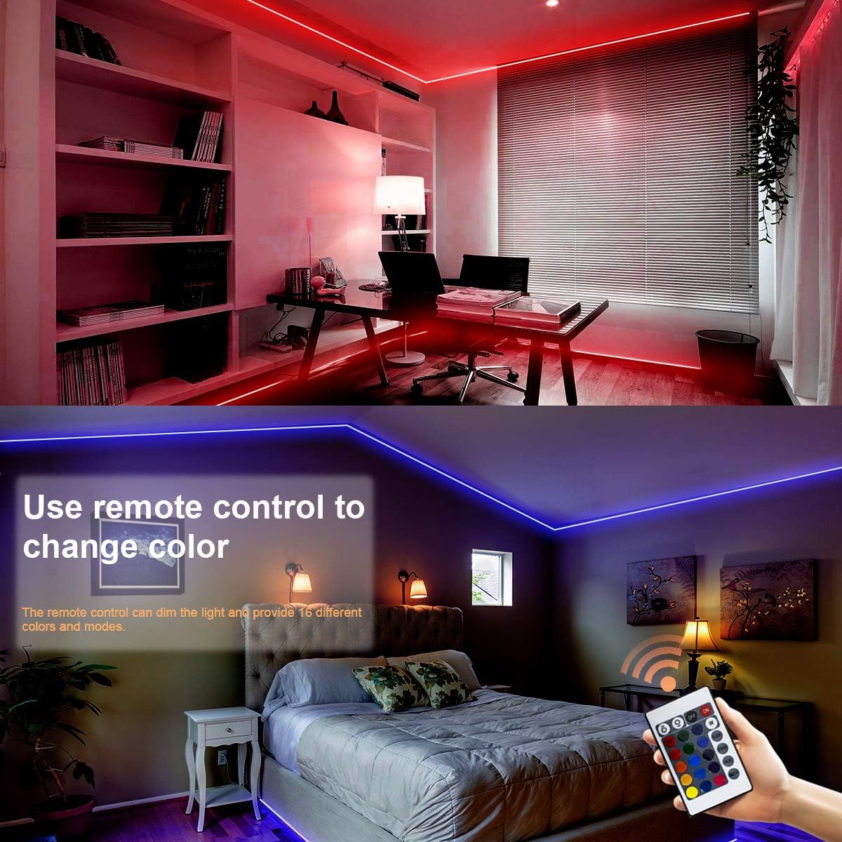phopollo Led Lights 16.4ft 3528 300 LEDs Color Changing NO White Color Flexible Led Tape Light Kit for Bedroom