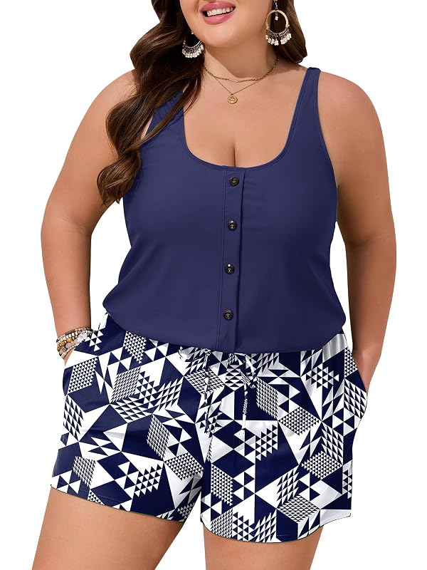 Summer Mae Plus Size Swim Romper One Piece Swimsuit Women Blouson Bathing Suit with Pockets 2026 Modest Swimwear Cube 16 Plus by Summer Mae - Used condition - US$20.19