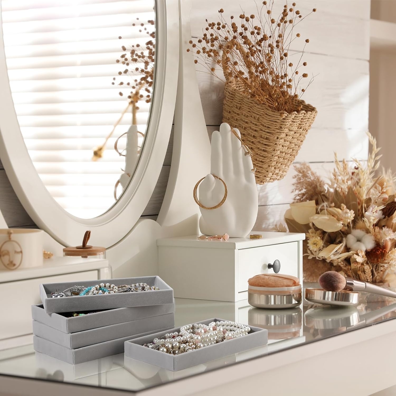 Inbagi 8 Pcs Small Velvet Jewelry StorageTray Stackable Drawers Organizer 8.3 x 4.7 x 1 Inches