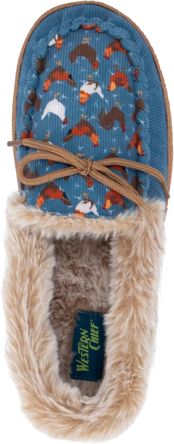 Western Chief Women's Elaine Slippers – Cozy Faux Fur Lining, Stylish Stitched Lace Detail for Indoor, Moccasin Slip-On Loafers Womens Shoes