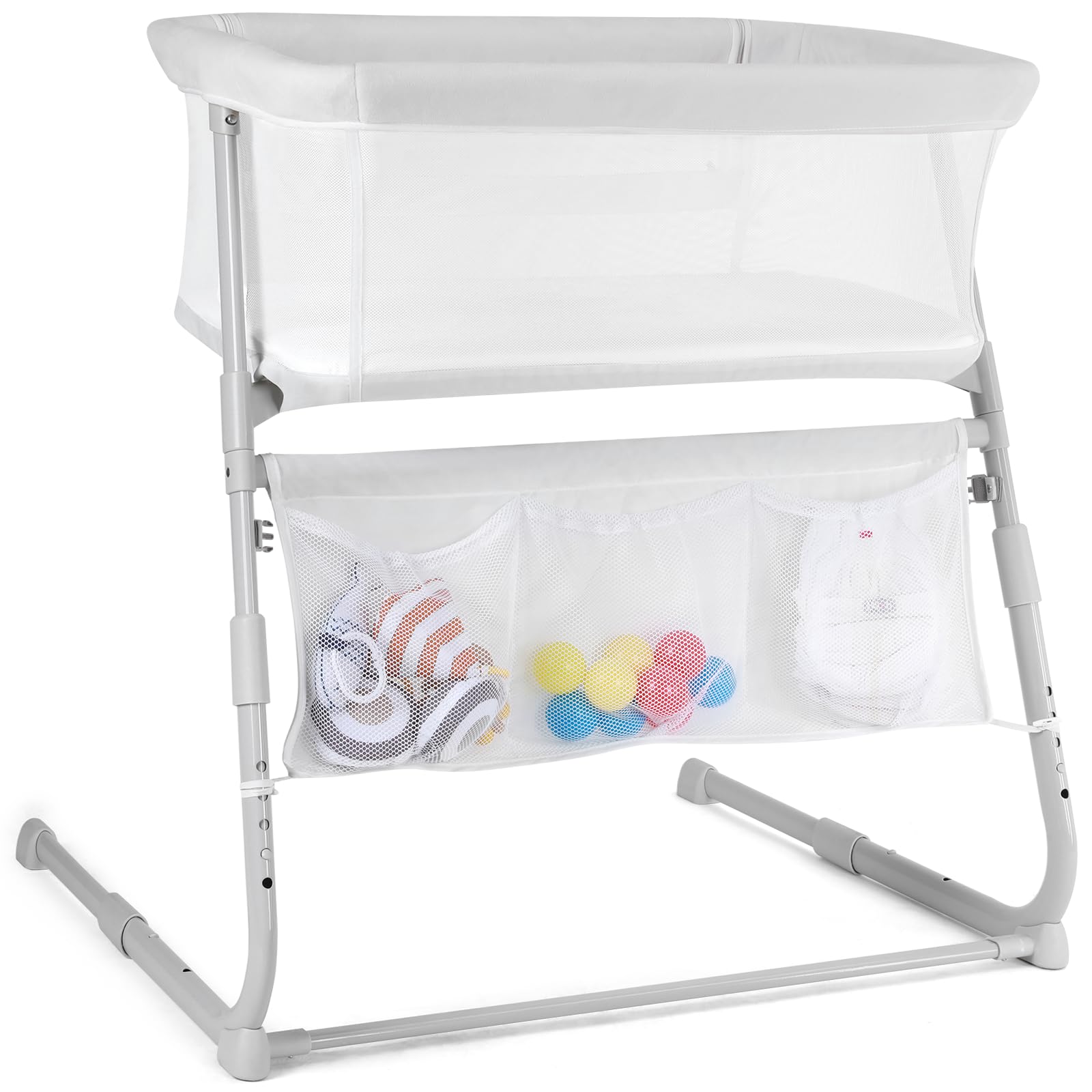 Cowiewie Bassinet Bedside Sleeper, Baby Bassinets Higher Place on Bed, 5-Position Adjustment Baby Crib, Breathable 360° All-Around Mesh Sides Bedside Bassinet, Height(37.4"-41.3")-image-39