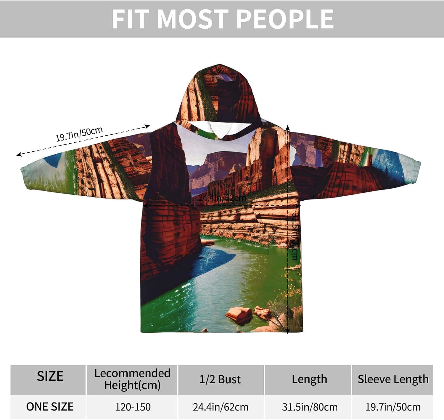 Grand Canyon Print Oversized Blanket Hoodie, Wearable Blanket Hooded,Hooded Pullover With Pocket