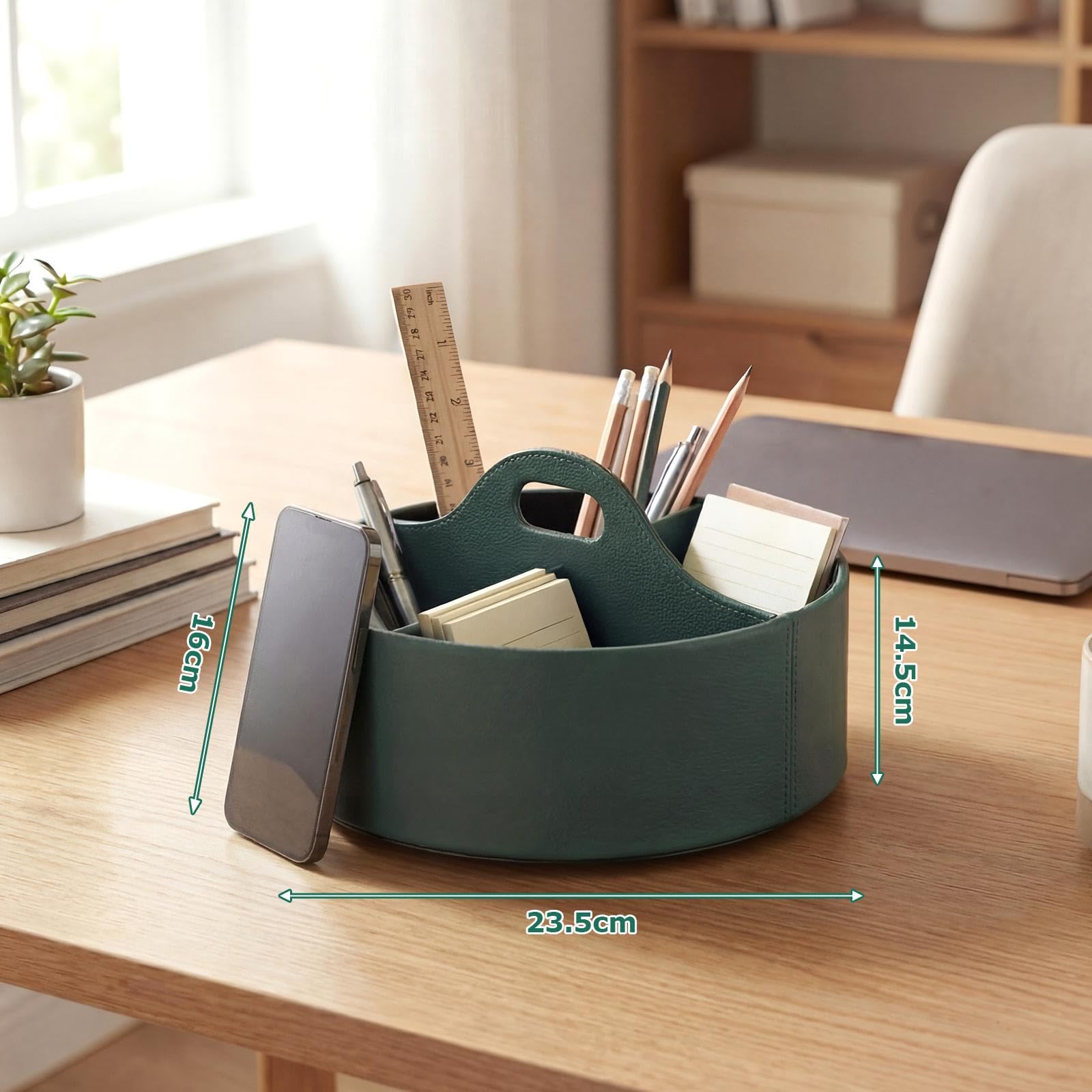 360° drehbarer Schreibtisch-Organizer aus Leder mit 6 Fächern und Griff, extra großer Stifthalter, drehbarer Bleistift-Aufbewahrung, Lazy Susan, Organizer, Büro-Schreibtischbedarf, Marker