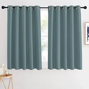 NICETOWN Greyish Blue Blackout Curtain for Bedroom, Window Treatment Thermal Insulated Grommet Solid Drapes Sound Reducing for Home Office/Basement, 1 Panel, W66 x L54