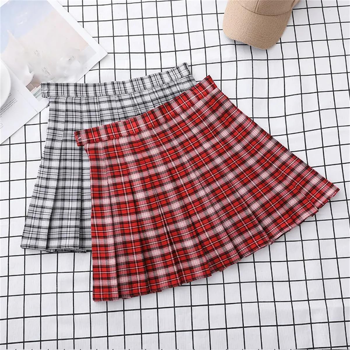 Gonne A Pieghe Scozzesi Rosse Mini Gonne A Trapezio Estive alla Moda da Donna