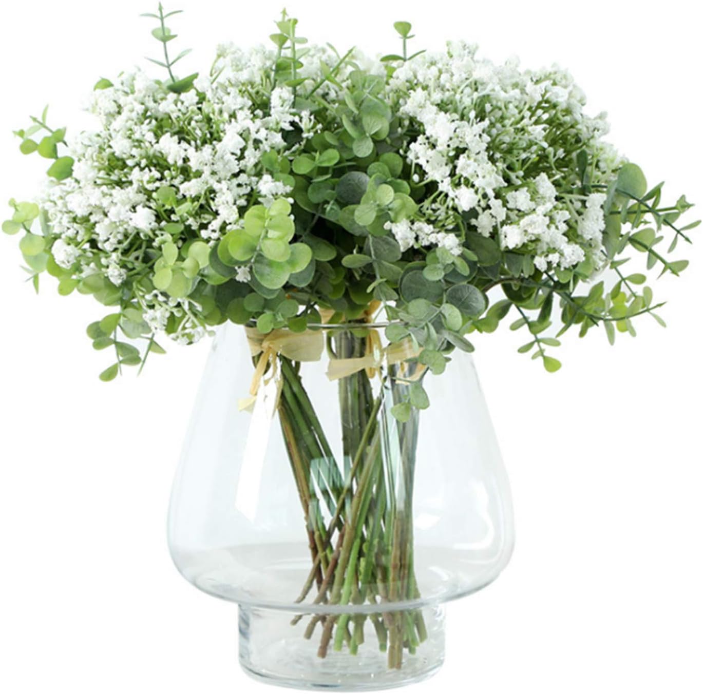 Artificial Flowers Eucalyptus Leaf Babys Breath Gypsophila Bouquets Wedding Party Home Decor,Pack of 2(White)