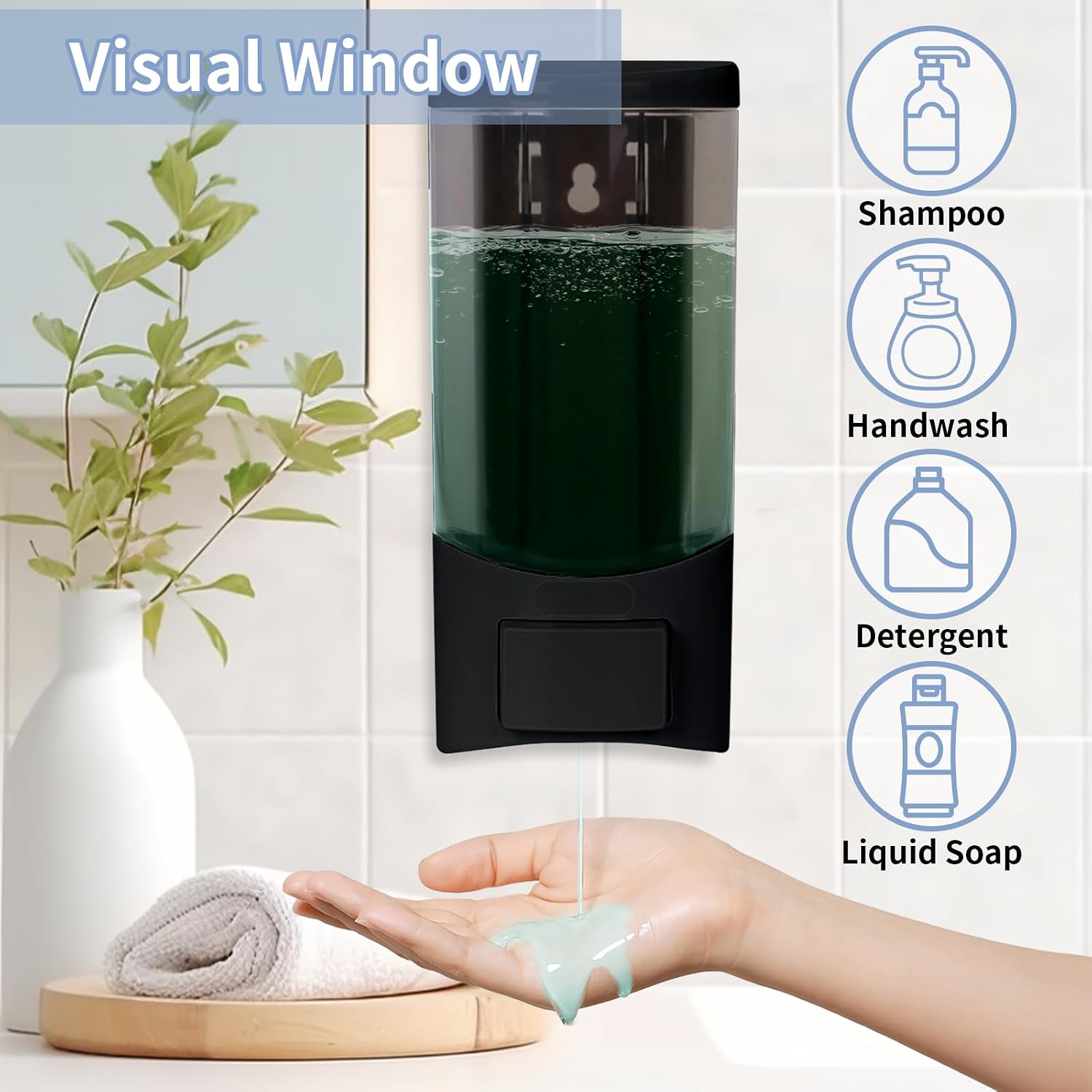 Xerteam 500 ML Wall Mounted Soap Dispenser, Manual Gel Liquid Shampoo Dispenser, Hand Sanitizer Dispenser for Business Hotel Home School with 2 USE HAND SANITISER Sign 1 Punch-free Screw Stickers