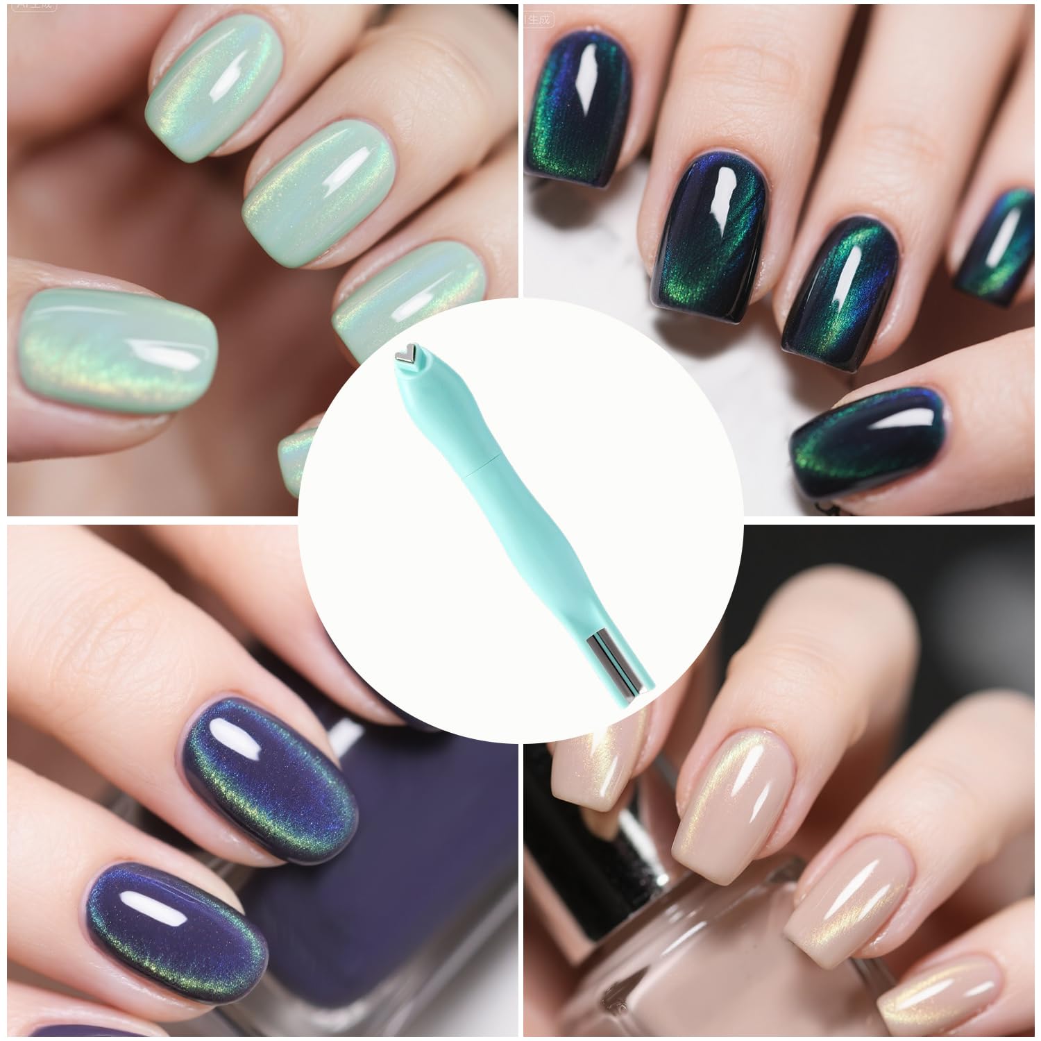 3 in 1 Cat Eye Magnet for Nails, Multifunctional Magnet Tools Nails Design Cat Eye Gel Polish Magnetic Pen Line & Heart Shaped Round Accessories for Home DIY Art Salon Studio