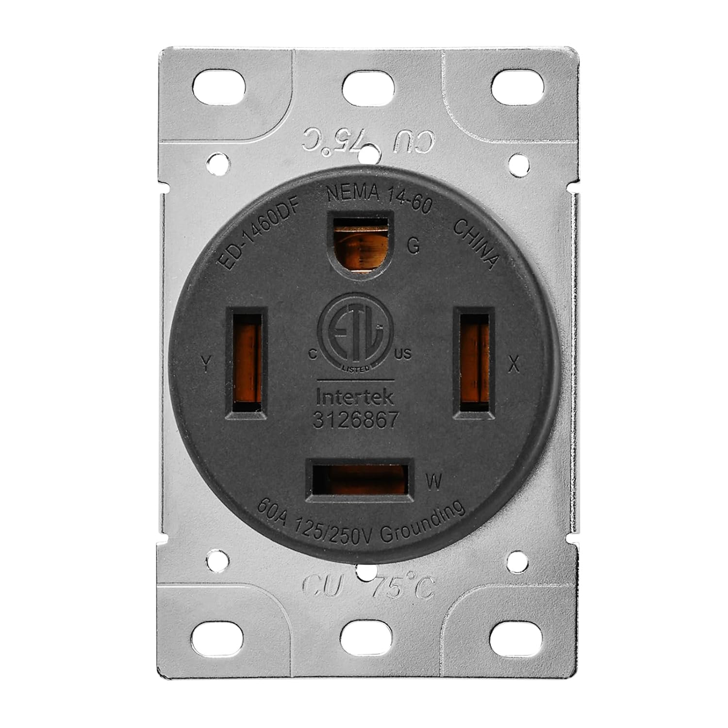 Veepeak 60 Amp 125/250 Volts Flush Mounting Receptacle Outlet 14-60R, 4 Prong Straight Blade, Industrial Grade, ETL Listed, Black