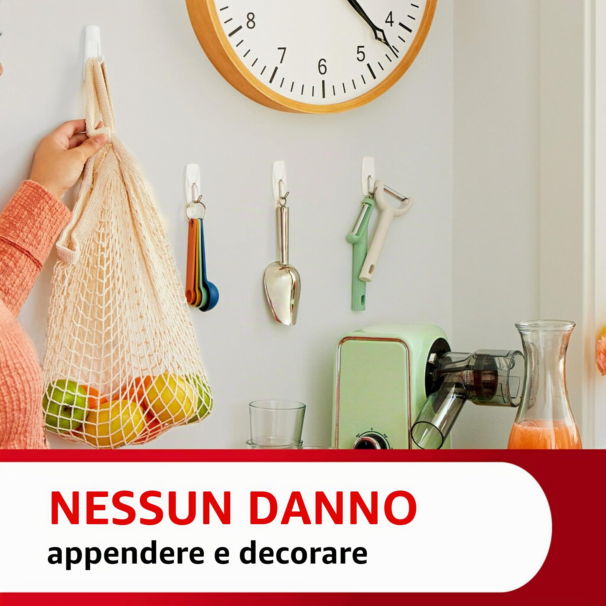 Command Grandi ganci da parete, senza danni, con strisce adesive, senza attrezzi, ganci da parete per appendere decorazioni natalizie, 7 ganci bianchi e 12 strisce