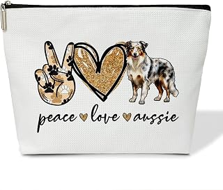 Dog Lover Gifts Makeup Bags for Women, 1 Pack Cosmetic Travel Toiletry Bag, Australian Shepherd Dog Gifts for Women Dogs Mom Pet Lover Puppy Owner, Doggy Cosmetic Bag Pouch - Peace Love Aussie - L721