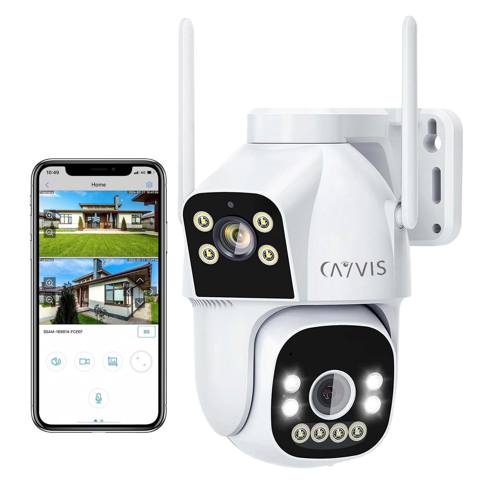 2MP+2MP Telecamera Wi-Fi Esterno, 2.4GHZ/5GHZ PTZ Videocamera Sorveglianza Esterno con Doppia Lente,FHD Tracciamento Automatico, Visione Notturna a Colori, Audio Bidirezionale, IP66 (HD)
