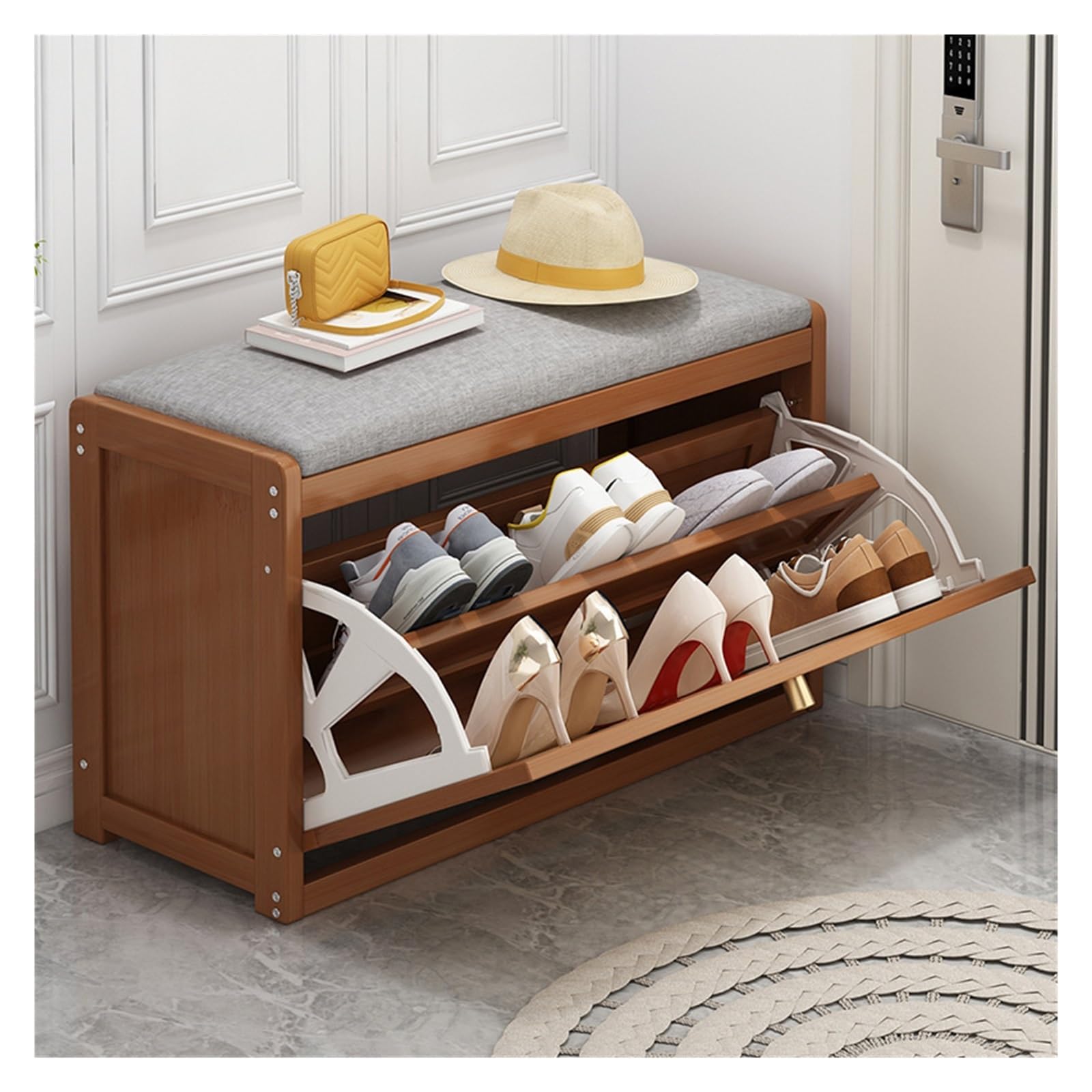 GGFHH Shoe Bench Rack 2 Tier Shoe Organizer With Padded Cushion Seat - View #10