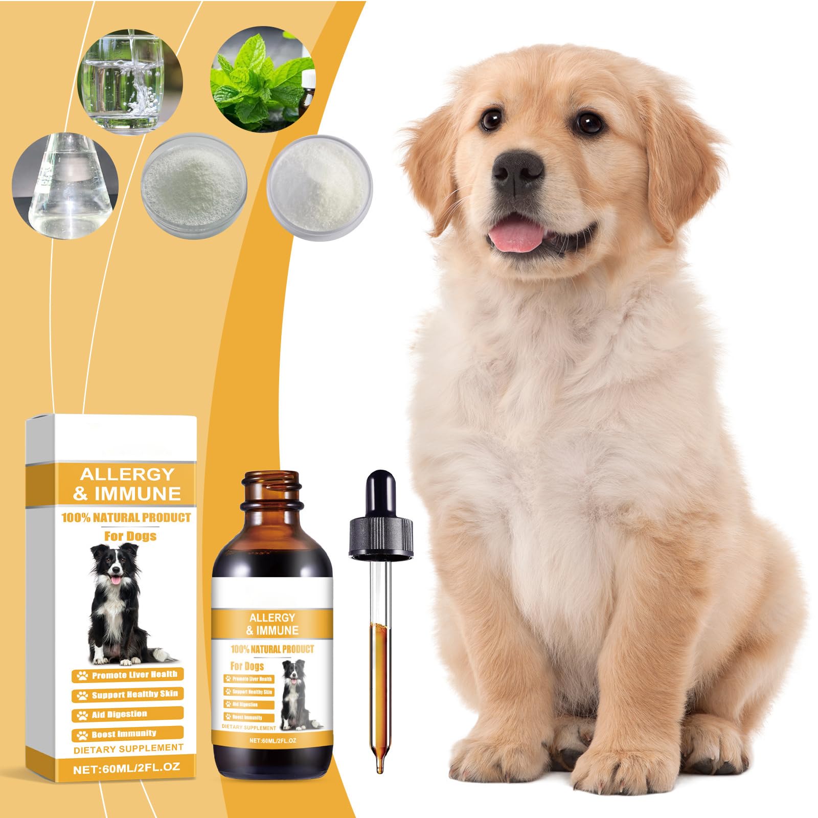 Natürliche Hefepilz-Behandlung für Hunde,Behandlung für Juckende Hundehaut,Verbessert Fell und Haut für Hunde,60ML