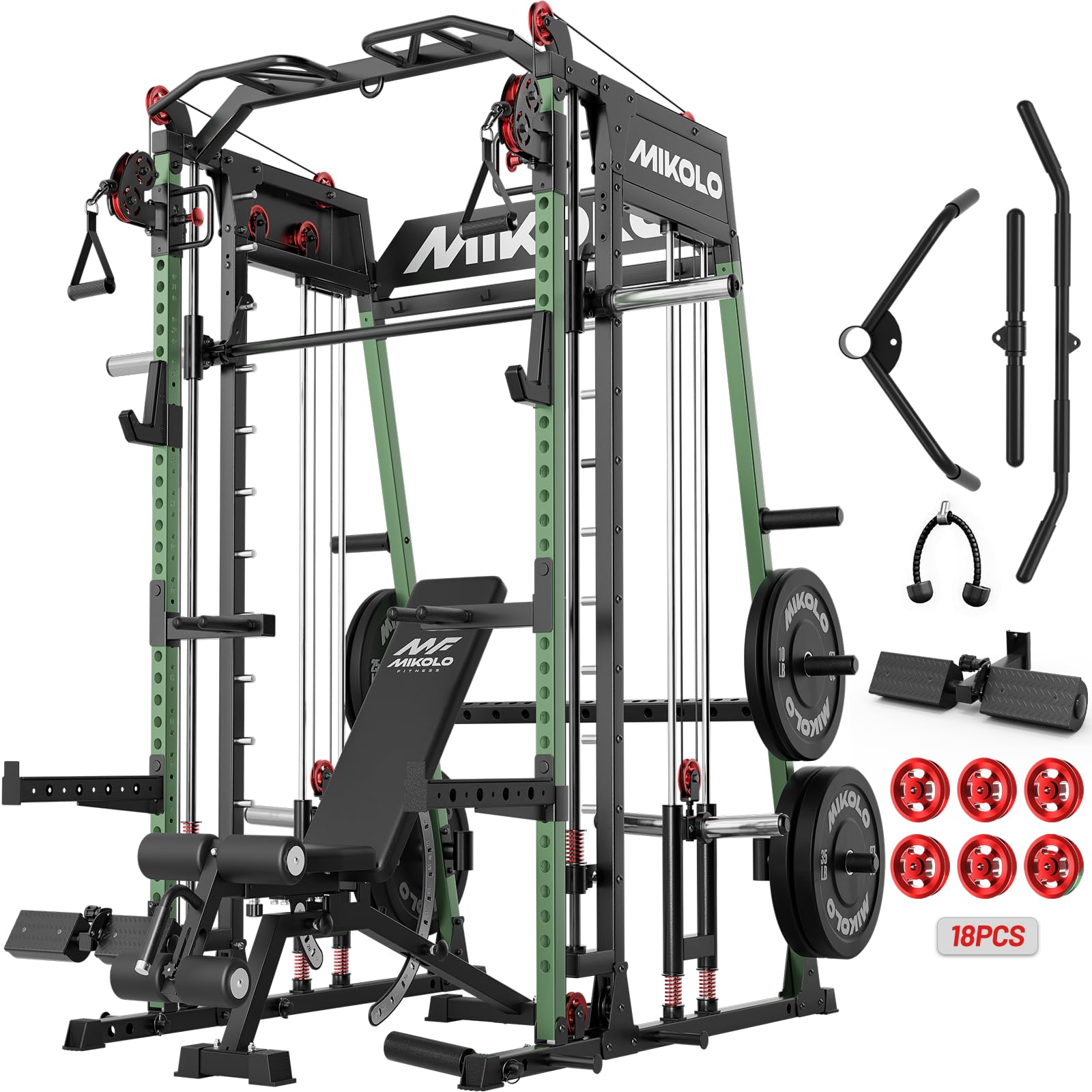 Mikolo Smith Machine, 2200lbs Squat Rack with LAT-Pull Down System &amp; Cable Crossover Machine, Power Rack and Packages (GPRO230HPHGP)