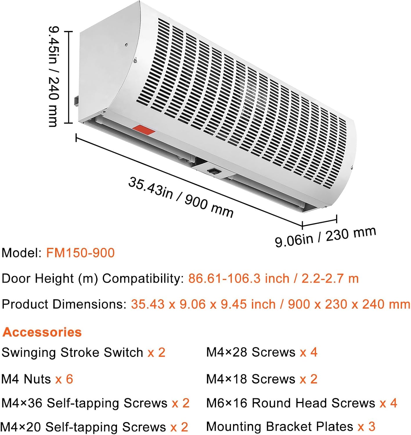Happybuy 110V Non-Heated 36" Industrial Air Door Blower with Dual-Speed 1200CFM for Indoor Entryways. Includes Robust Limit Switch, Wall Mount Design, Simplified Installation