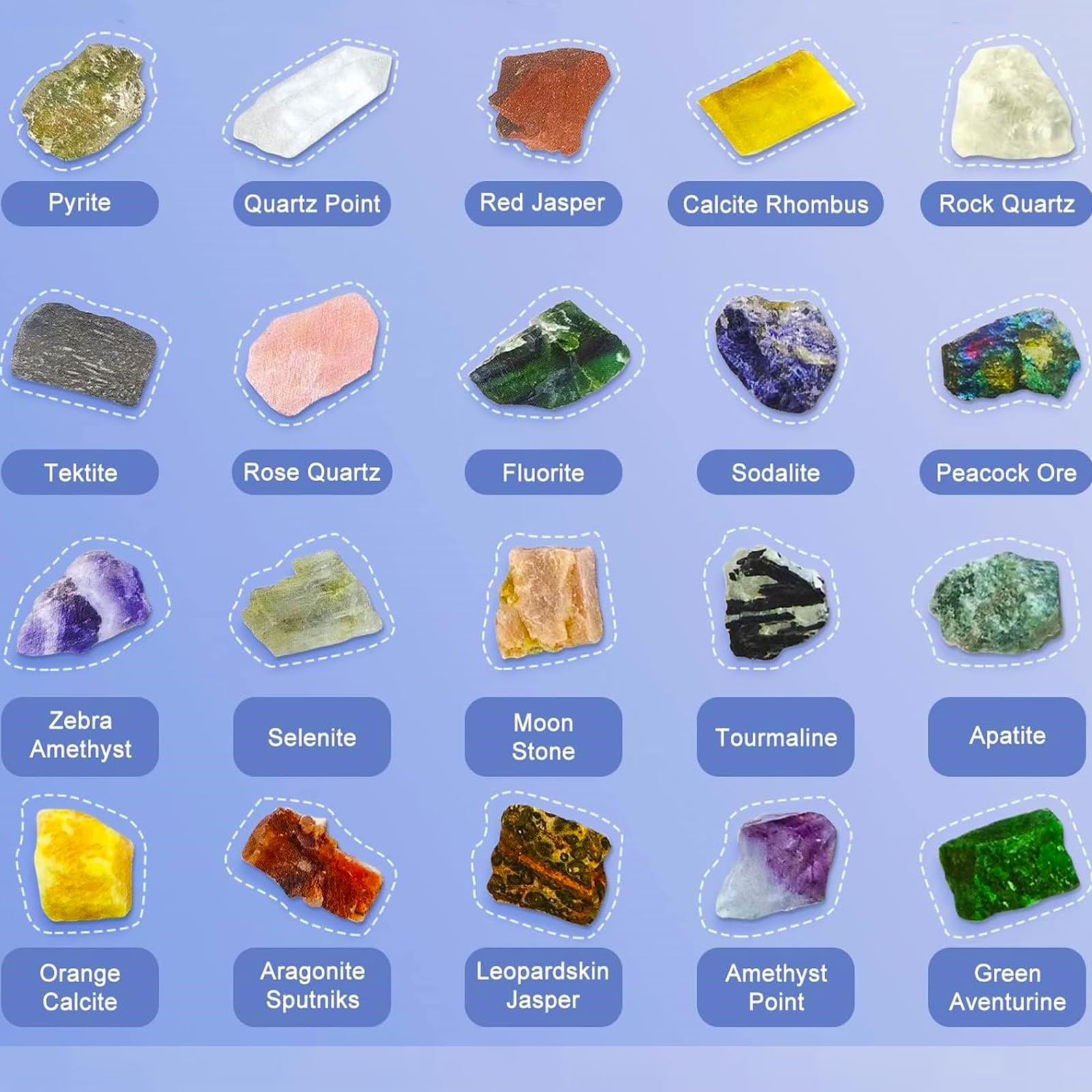 20 Pezzi/Set Set di Cristalli Curativi Pietre Preziose Minerali Naturali Campioni di Minerali per L' educazione Alla Geologia Delle Rocce per Collezionisti Insegnanti