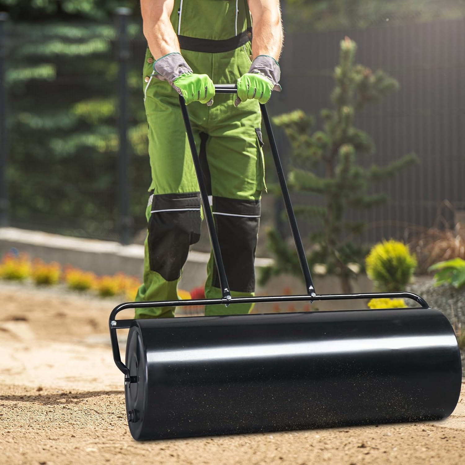 Rodillo para césped de 36 Pulgadas, Rodillo para jardín, excelente Rodillo para césped, Rodillo de Tambor con Mango en Forma de U, Rodillo para césped para Plantar y sembrar, Negro